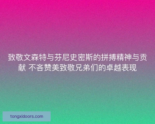 致敬文森特与芬尼史密斯的拼搏精神与贡献 不吝赞美致敬兄弟们的卓越表现